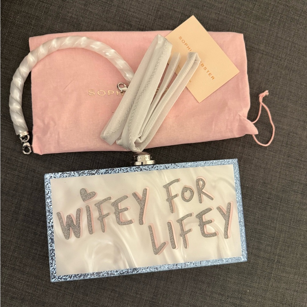 Sophia Webster White and Silver 'Wifey for Lifey' Clutch